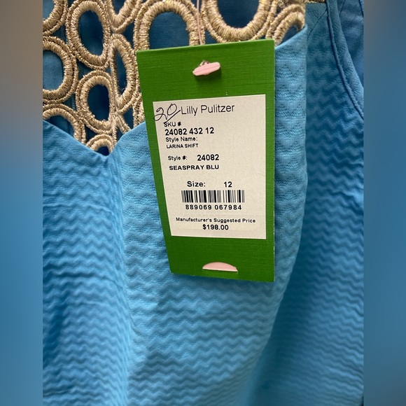💙NWT 12 Lilly Pulitizer Double Layered Cotton Seaspray Blue Dress - Picture 2 of 6